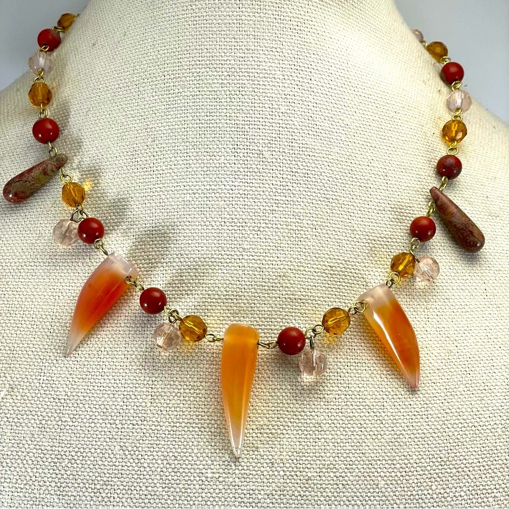 Brecciate Jasper Red Jasper Agate Glass Beaded Statement Necklace Statement